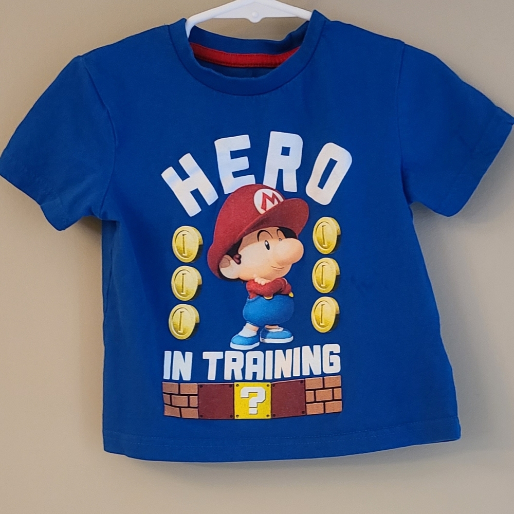 Super Mario "Hero in Training" blue short sleeved tee shirt